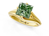 Yellow gold Fancy Green Princess  Solitaire Beaded Band Six-Prong Setting_1