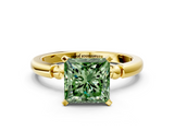 Yellow gold Fancy Green Princess  Solitaire Beaded Band with Four-Prong Setting