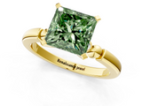 Yellow gold Fancy Green Princess  Solitaire Beaded Band with Four-Prong Setting_1