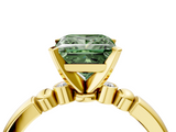 Yellow gold Fancy Green Princess  Solitaire Beaded Band with Four-Prong Setting_4