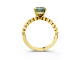 Yellow gold Fancy Green Princess  Solitaire Bezel Accent Diamond Engagement Ring with Beaded Band and Four-Prong Setting_3