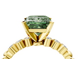 Yellow gold Fancy Green Princess  Solitaire Bezel Accent Diamond Engagement Ring with Beaded Band and Four-Prong Setting_4