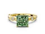 Yellow gold Fancy Green Princess  Solitaire Bezel-Set Diamond Ring with Beaded Band and Four-Prong Setting_50