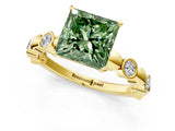 Yellow gold Fancy Green Princess  Solitaire Bezel-Set Diamond Ring with Beaded Band and Four-Prong Setting_51