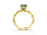 Yellow gold Fancy Green Princess  Solitaire Bezel-Set Diamond Ring with Beaded Band and Four-Prong Setting_53
