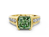 Yellow gold Fancy Green Princess  Solitaire Bezel-Set Diamond Ring with Channel-Set Band