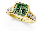 Yellow gold Fancy Green Princess  Solitaire Bezel-Set Diamond Ring with Channel-Set Band_1