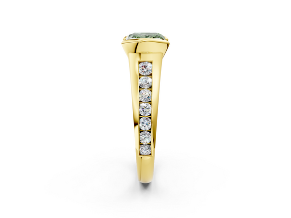 Yellow Gold Princess Cut Half Bezel Engagement Ring Setting for Fancy Green Center