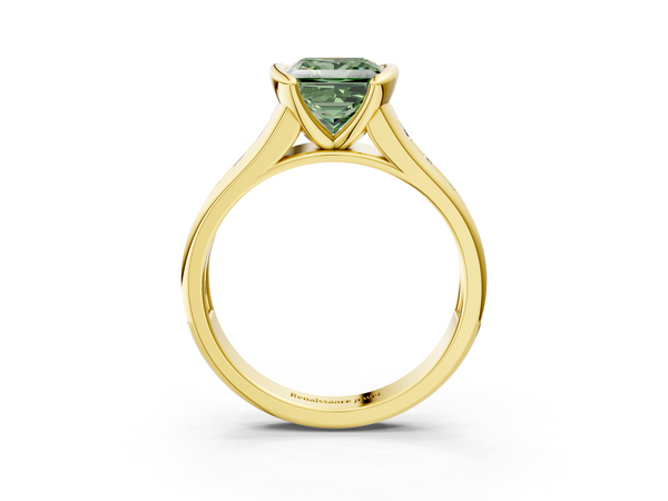 Yellow Gold Princess Cut Half Bezel Engagement Ring Setting for Fancy Green Center