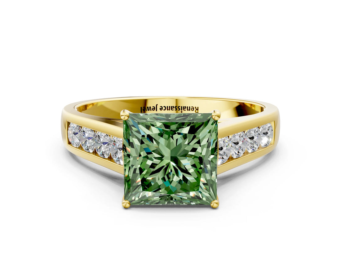 Yellow gold Fancy Green Princess  Solitaire Channel-Set Diamond Engagement Ring with Four-Prong Setting_29