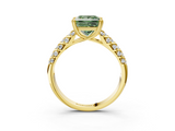 Yellow gold Fancy Green Princess  Solitaire Chevron Pave Diamond Engagement Ring with Six-Prong Setting_3