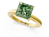 Yellow gold Fancy Green Princess  Solitaire Diamond Engagement Ring with Four-Prong Setting on a Classic Band_4