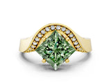 Yellow gold Fancy Green Princess  Solitaire Diamond Engagement Ring with Pave Band and Four-Prong Setting 2