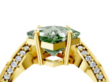 Yellow gold Fancy Green Princess  Solitaire Diamond Engagement Ring with Pave Band and Four-Prong Setting