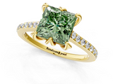 Yellow gold Fancy Green Princess  Solitaire Diamond Engagement Ring with Pave Band and Six-Prong Setting_1