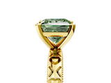 Yellow gold Fancy Green Princess  Solitaire Diamond Engagement Ring with XO Engraved Band and Four-Prong Setting 1