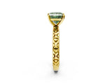 Yellow gold Fancy Green Princess  Solitaire Diamond Engagement Ring with XO Engraved Band and Four-Prong Setting 4