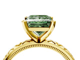 Yellow gold Fancy Green Princess  Solitaire Diamond Engagement Ring with XO Engraved Band and Four-Prong Setting