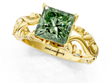 Yellow gold Fancy Green Princess  Solitaire Diamond Leaf Vine Band with Prong Setting_1