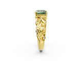 Yellow gold Fancy Green Princess  Solitaire Diamond Leaf Vine Band with Prong Setting_2