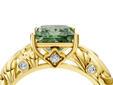 Yellow gold Fancy Green Princess  Solitaire Diamond Leaf Vine Band with Prong Setting_4