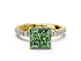 Yellow gold Fancy Green Princess  Solitaire Diamond Pavé Band with Four-Prong Setting