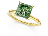 Yellow gold Fancy Green Princess  Solitaire Diamond Ring with Bamboo Band and Four-Prong Setting_1