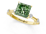 Yellow gold Fancy Green Princess  Solitaire Diamond Ring with Bezel Set Side Stones and Prong Setting_1