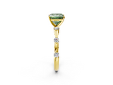 Yellow gold Fancy Green Princess  Solitaire Diamond Ring with Bezel Set Side Stones and Prong Setting_2