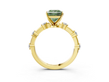 Yellow gold Fancy Green Princess  Solitaire Diamond Ring with Bezel Set Side Stones and Prong Setting_3