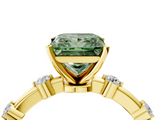 Yellow gold Fancy Green Princess  Solitaire Diamond Ring with Bezel Set Side Stones and Prong Setting_4