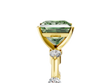 Yellow gold Fancy Green Princess  Solitaire Diamond Ring with Bezel Set Side Stones and Prong Setting_5