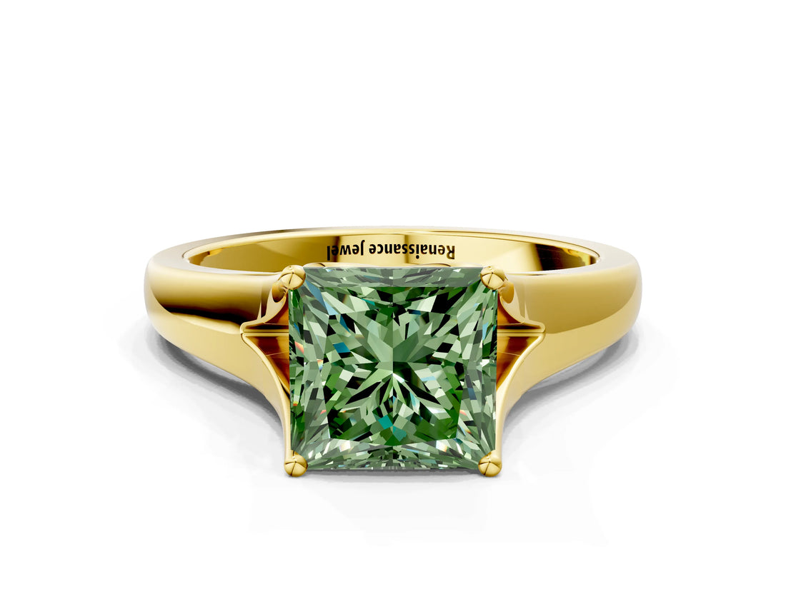 Yellow gold Fancy Green Princess  Solitaire Diamond Ring with Cathedral Band and Four-Prong Setting_29