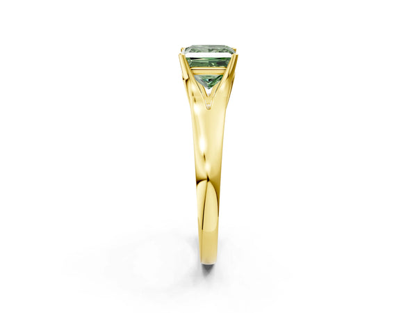Yellow Gold Princess Cut Cathedral Solitaire Engagement Ring Setting for Fancy Green Center with Split Shoulders