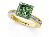 Yellow gold Fancy Green Princess  Solitaire Diamond Ring with Channel-Set Baguette Band and Four-Prong Setting_1