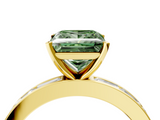 Yellow gold Fancy Green Princess  Solitaire Diamond Ring with Channel-Set Baguette Band and Four-Prong Setting_4