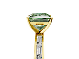 Yellow gold Fancy Green Princess  Solitaire Diamond Ring with Channel-Set Baguette Band and Four-Prong Setting_5