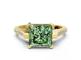 Yellow gold Fancy Green Princess  Solitaire Diamond Ring with Channel Set Band and Bezel Prong Setting_61