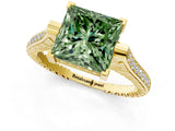 Yellow gold Fancy Green Princess  Solitaire Diamond Ring with Channel Set Band and Bezel Prong Setting_62