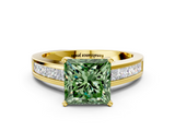 Yellow gold Fancy Green Princess  Solitaire Diamond Ring with Channel-Set Band and Four-Prong Setting_3