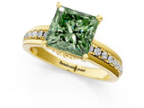 Yellow gold Fancy Green Princess  Solitaire Diamond Ring with Channel Set Band and Six-Prong Setting_30