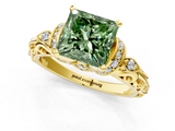 Yellow gold Fancy Green Princess  Solitaire Diamond Ring with Filigree Band and Four-Prong Setting_1