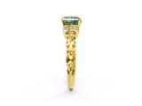Yellow gold Fancy Green Princess  Solitaire Diamond Ring with Filigree Band and Four-Prong Setting_2