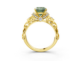 Yellow gold Fancy Green Princess  Solitaire Diamond Ring with Filigree Band and Four-Prong Setting_3