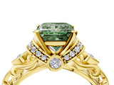 Yellow gold Fancy Green Princess  Solitaire Diamond Ring with Filigree Band and Four-Prong Setting_4
