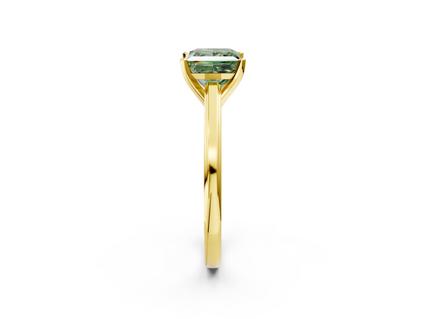 Yellow gold Fancy Green Princess  Solitaire Diamond Ring with Four-Prong Setting and Classic Band