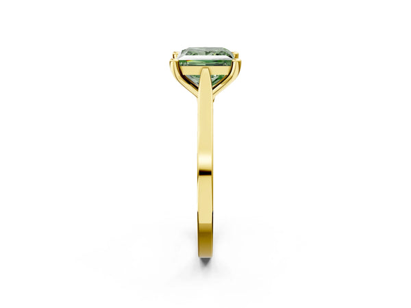 Yellow gold Fancy Green Princess  Solitaire Diamond Ring with Four-Prong Setting and Tapered Band
