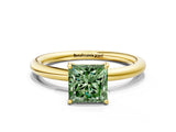 Yellow gold Fancy Green Princess  Solitaire Diamond Ring with Four-Prong Setting on a Plain Band_20