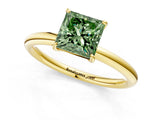 Yellow gold Fancy Green Princess  Solitaire Diamond Ring with Four-Prong Setting on a Plain Band_21