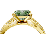 Yellow gold Fancy Green Princess  Solitaire Diamond Ring with Milgrain Pavé Band and Four-Prong Setting_24